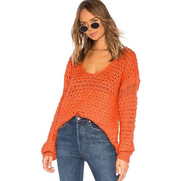 Free People Crashing Waves Pullover Wool Blend‎ Oversized Sweater Orange Size XS - Picture 1 of 12